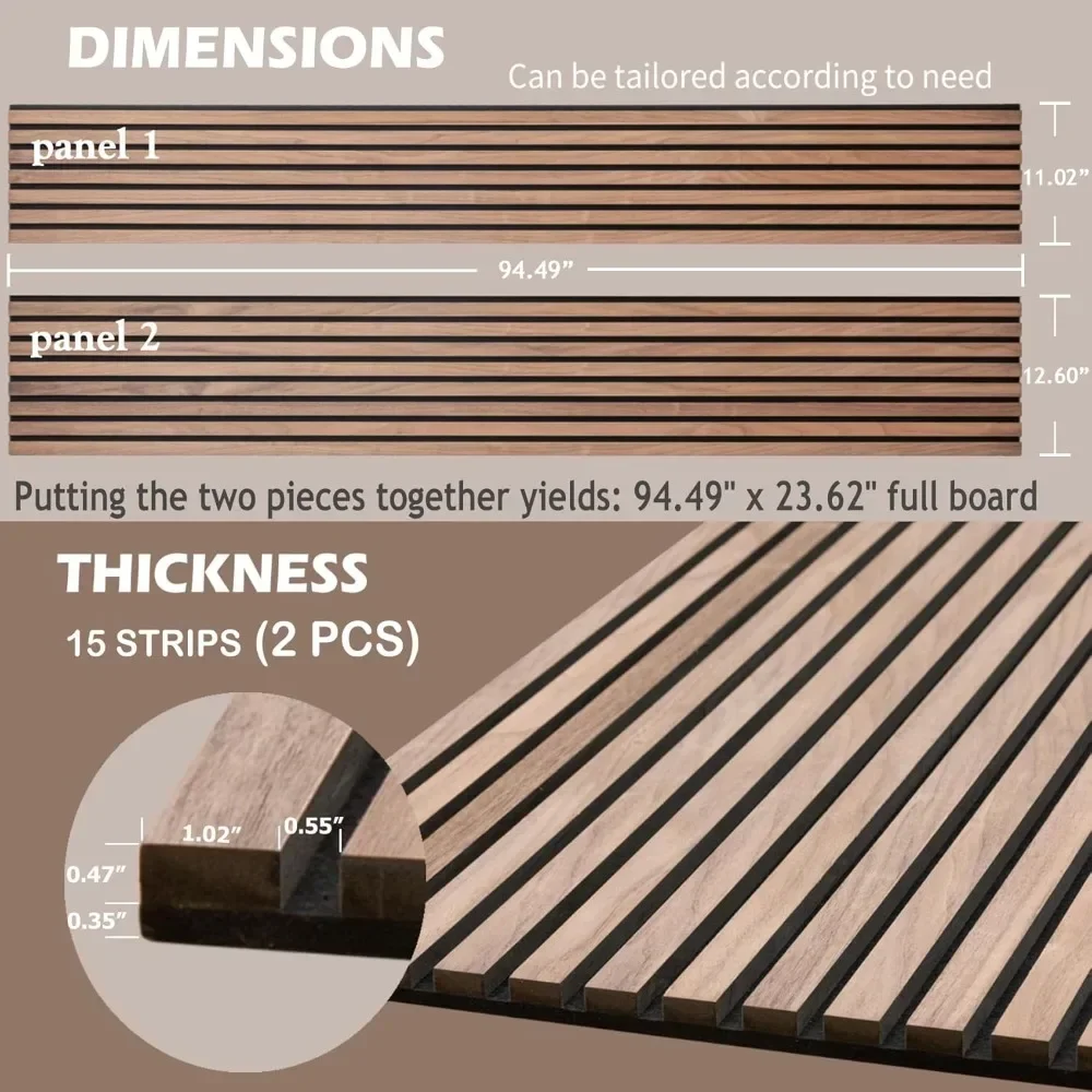 Paneles acústicos de listón de madera para pared y techo, paneles de madera de listón 3D, paneles insonorizados decorativos, 94,49 "x 23,62", cada caja