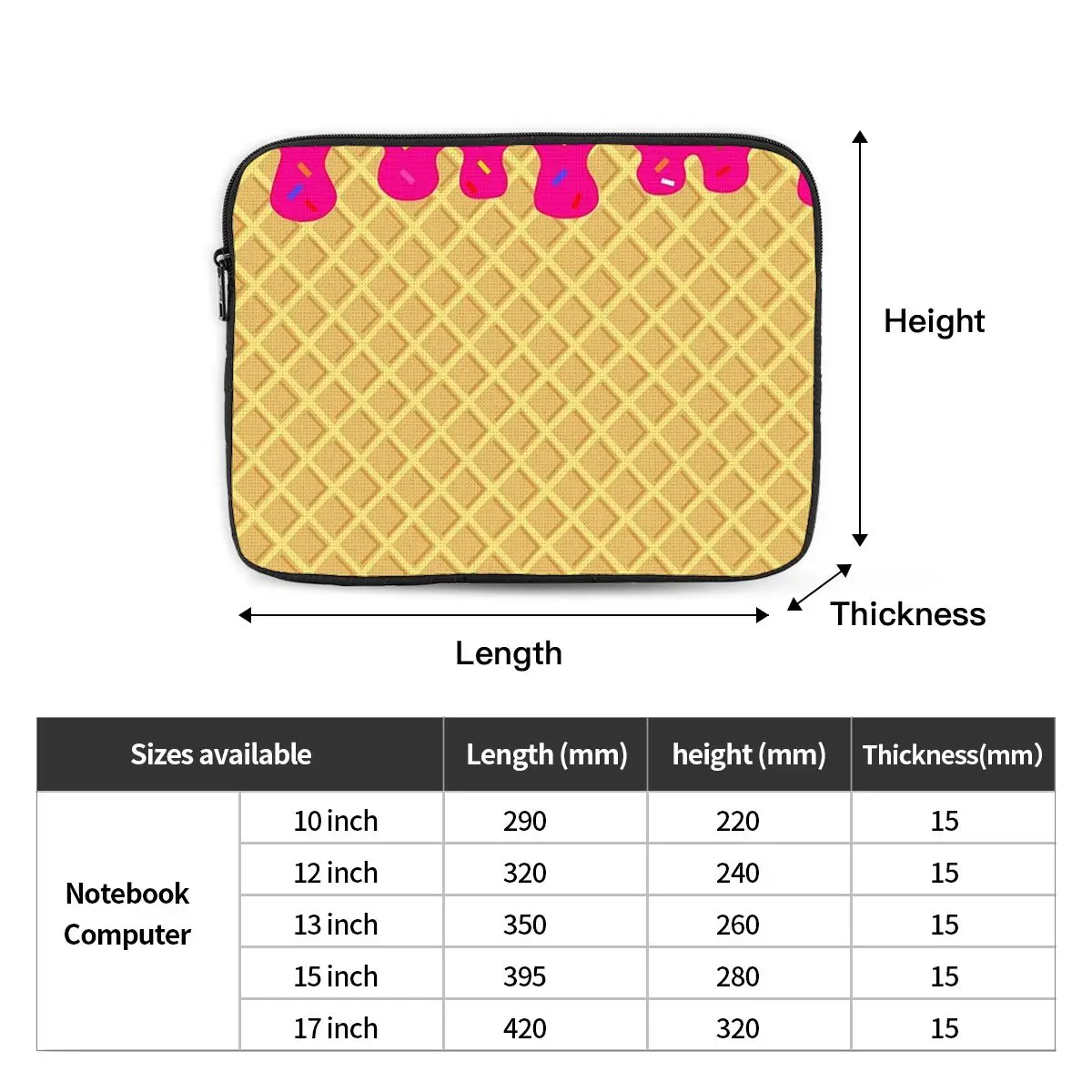 STRAWBERRY Ice Cream Waffle Cone Notebook Laptop Bag10 12 13 15 17 Inch Notebook Sleeve Cover Bag Tablet Shockproof Case Bag