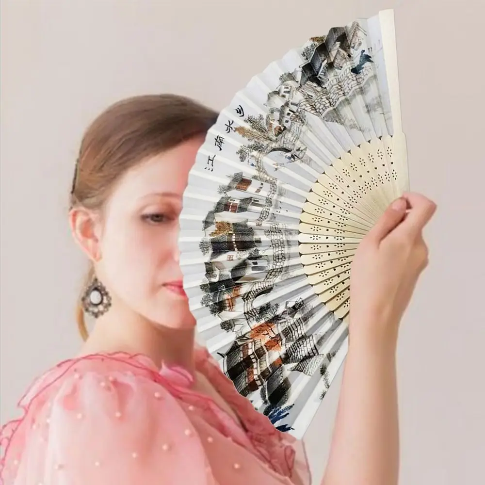 Silk Vintage Folding Fan Colorful Bamboo Hand Fan Tassel Elegent Hand Fan Shank Classical Dance Fan Clothing Accessories