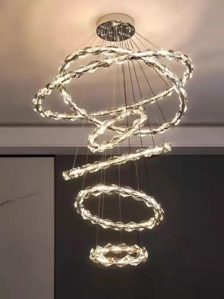 

Crystal Ring Chandelier Glossy Modern Dimmable Whole House Set Indoor Lighting Fixture Round LED Ceiling Chandelier