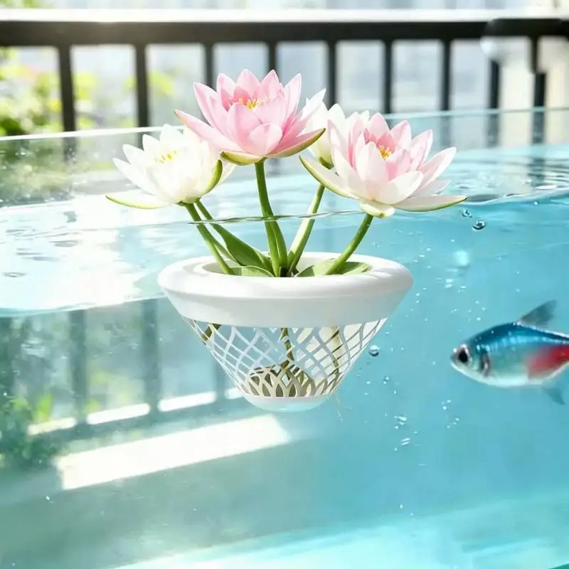 Hydroponic Floating Aquarium Plant Pot Soilless Culture Net Basket for Home Fish Tank Aquascape DIY Decor