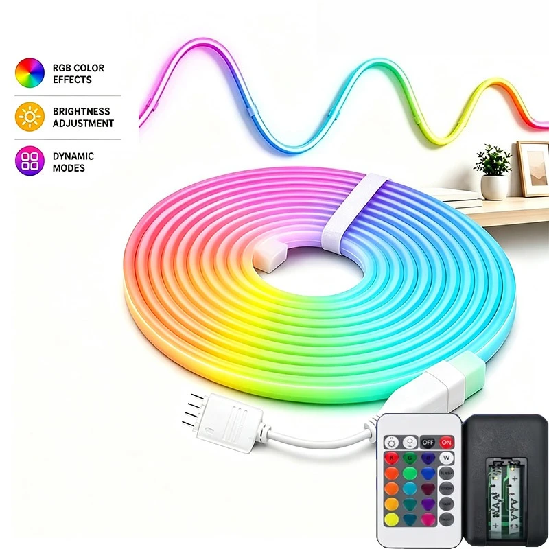 USB Neon LED Strip Light Flexible Colour Changing Lights with Remote 5V Neon Rope Lights USB Powered Cuttable Neon Rope Light