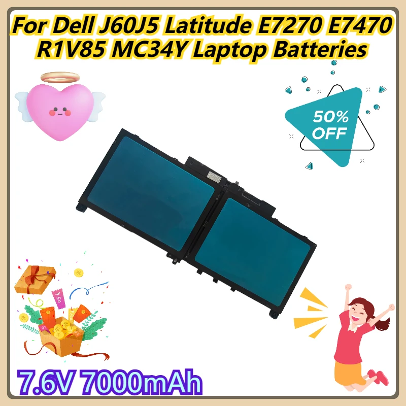 

7.6V 7000mAh For Dell J60J5 Latitude E7270 E7470 R1V85 MC34Y Laptop Batteries