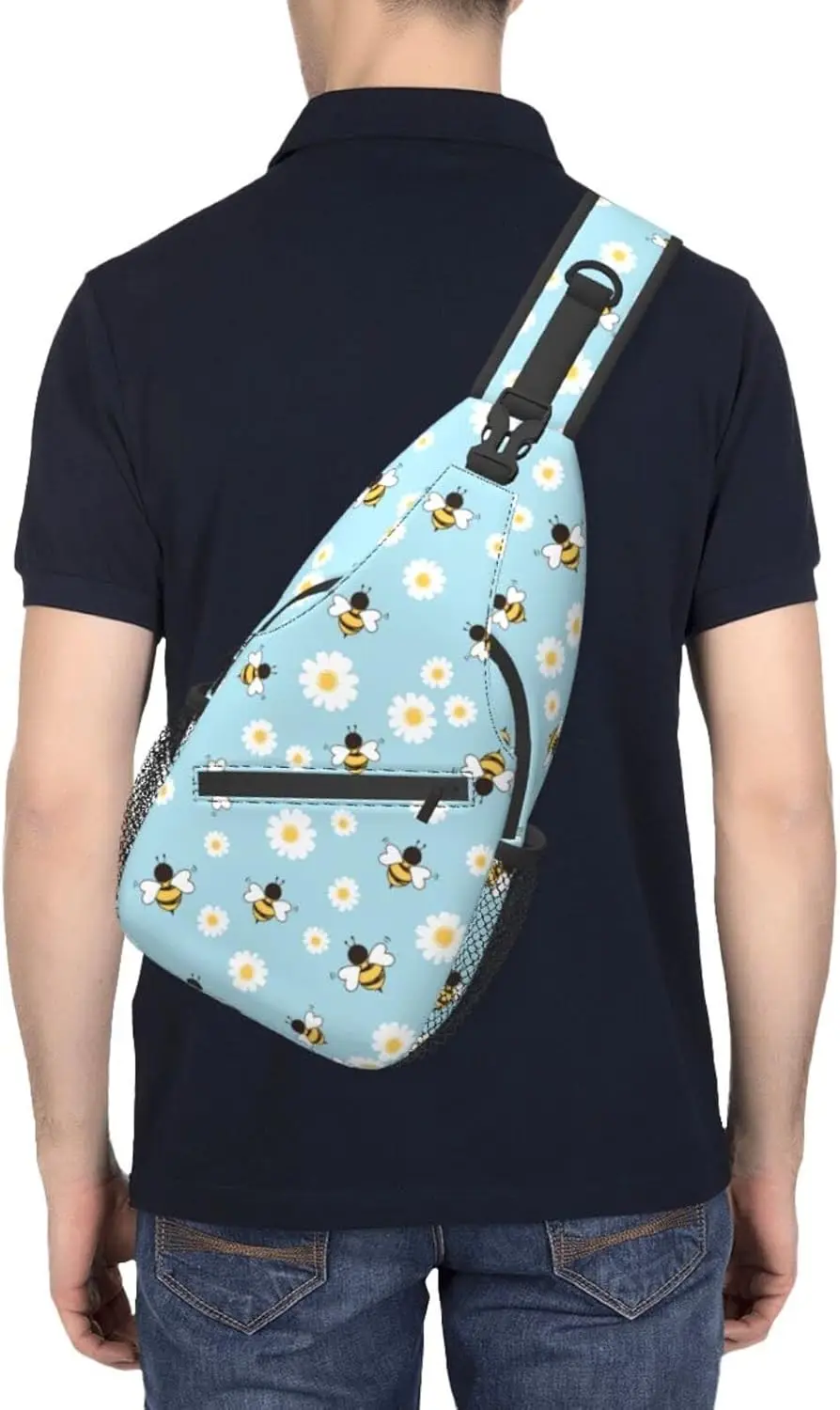 Abejas Flor Sling Bag Bandolera Viaje Senderismo Pecho Mochila Hombro Daypack para Mujeres Hombres Talla única
