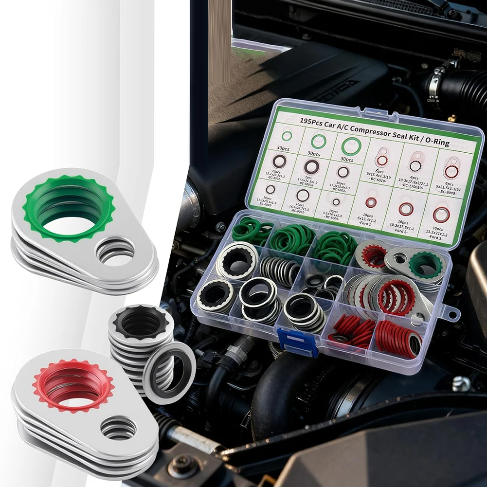 Compressor Seal Kit O Ring Assortment 195 Pieces Total 30 Different Sizes 12 Models Washers For BC-6002 Models