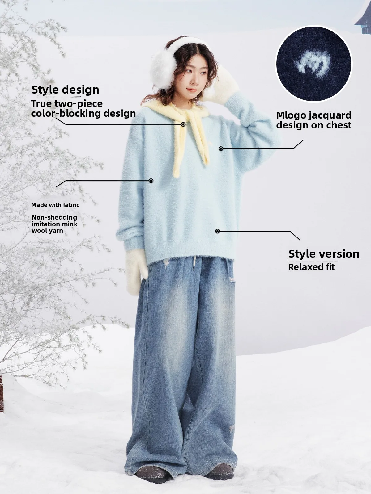 

Maood Casual Faionable Couple Sle Autumn Winter Two Piece Set Fake Fur Sweater Loose Fit round Ne Long Sve Thermal