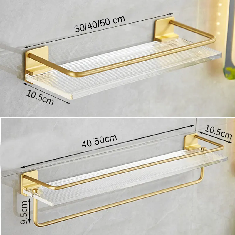 DOOKOLE Bathroom Floating Shelves Gold, Wall Mounted Storage Shelves with Towel Bar for Bathroom, Kitchen, Bedroom