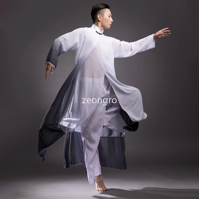 Vestuário chinês tradicional para Unisex, Chiffon Kung Fu Suit, Desgaste da Dança Clássica, Wushu Performance, Artes Marciais Show Costume, TaiChi Kung Fu