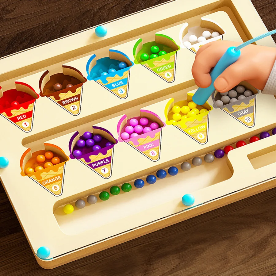 Jeux de tri de couleurs magnétiques Montessori, planche de labyrinthe, stylo, jeux de perles mobiles, contrôle en bois, jeu sensoriel, jouets éducatifs pour enfants