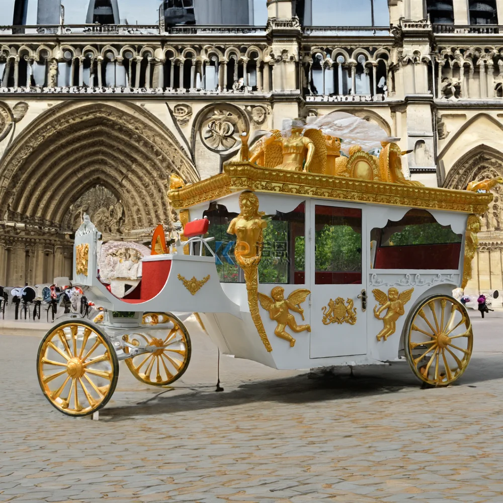 Luxury Royal Horse Drawn Wedding Carriage Manufacturer Wedding Vehicle Wagon Sightseeing Electric Horseless Carriage for Sale