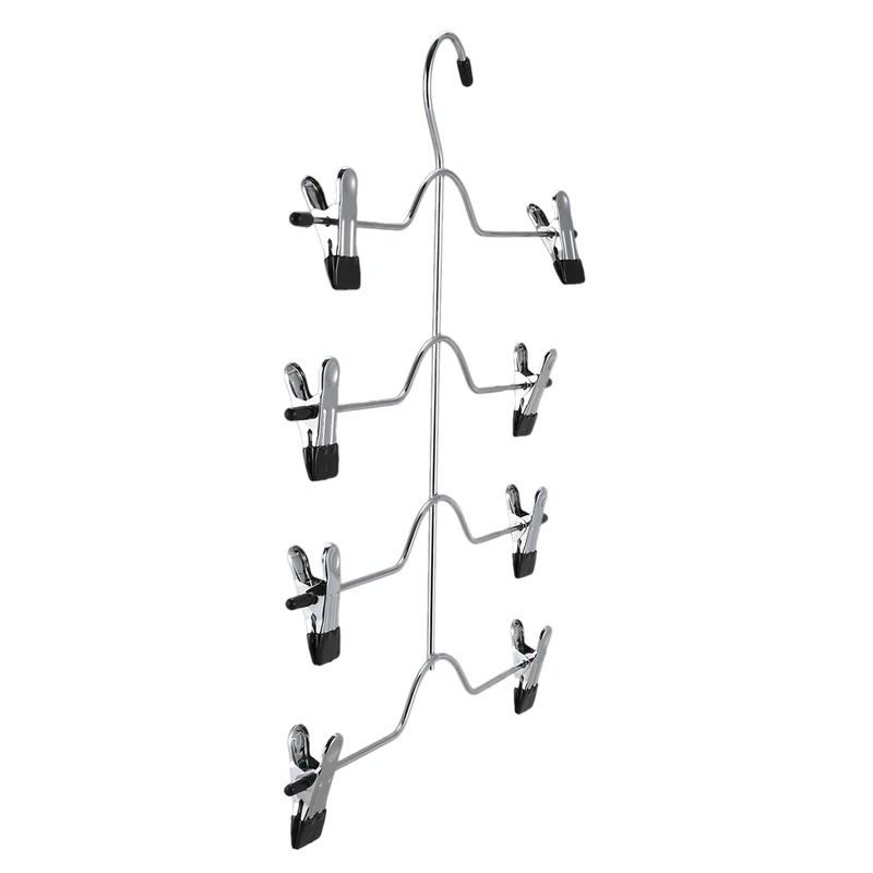 Pants Hangers,4 Tier Non Slip Skirts Hangers With 8 Clips-Pack Of 4 Space Saving Sturdy Luxurious Chrome Metal Multi Trousers Ha