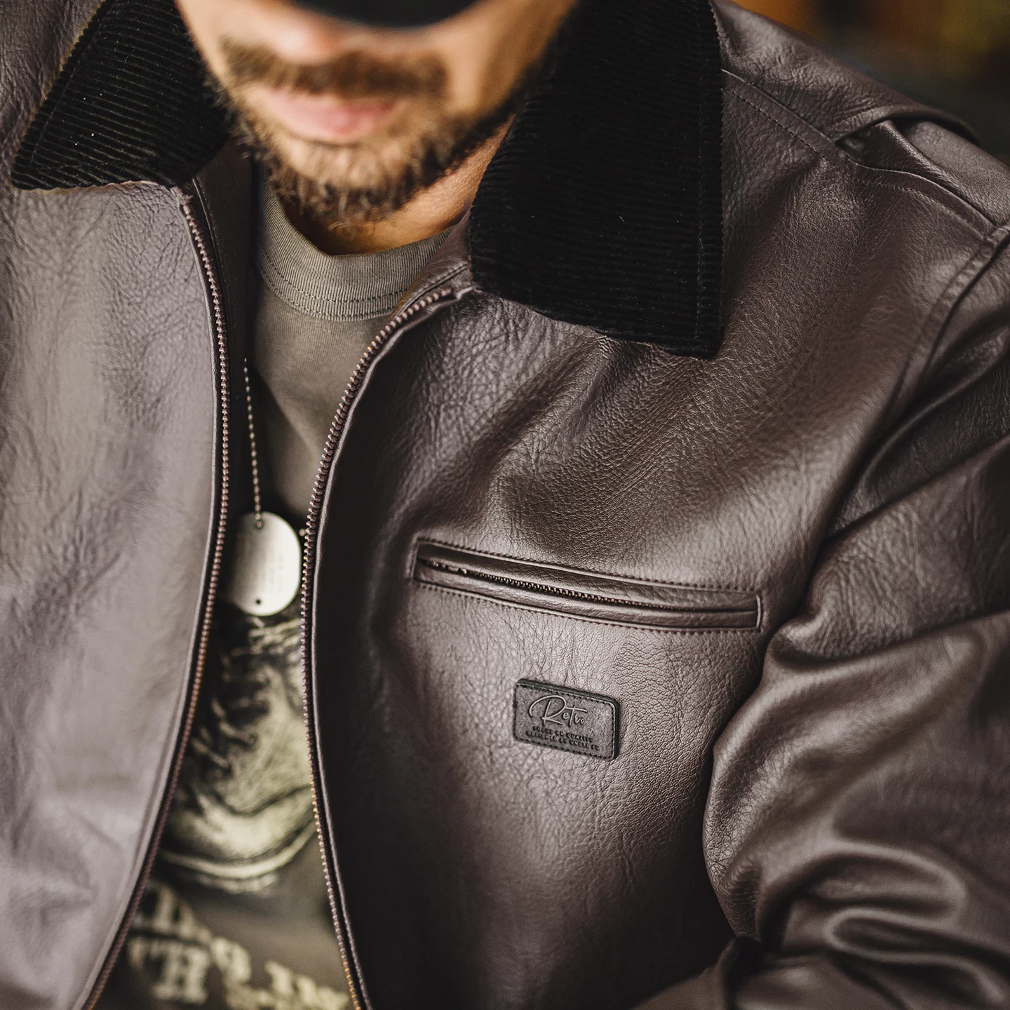Maden Men's Leather Detroit Jacket Textured Faux Leather Workwear Jacket Short Fit Turn Down Collar Casual Office Coat Fall
