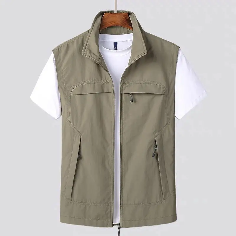 

Men's Outdoor Hooded Vest with Multiple Bags Casual Loose Fit Busin Gentleman Sle Side S ket Travel Pure Color