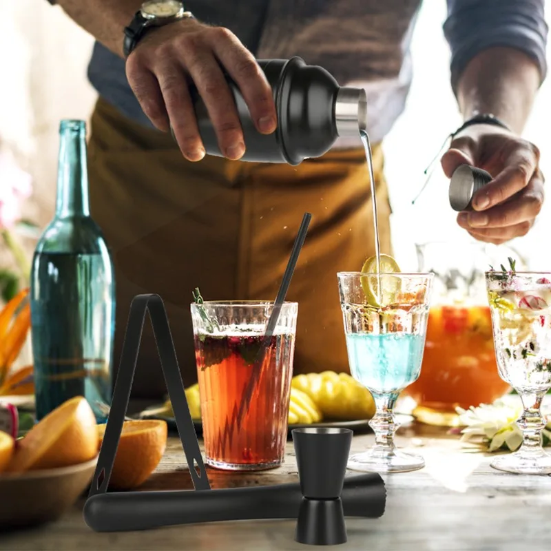 Professional Bar Tools Cocktail Machine Beverage Mixing Mixer Set Matte Black Cocktail Mixer Set
