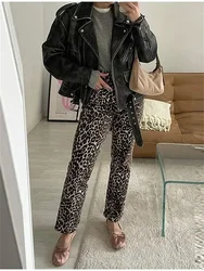 Women Leopard Jeans Print Pants High Waisted Pencil Trousers Cheetah Slim Straight Leg Pants Streetwear Vintage Clothes 2024