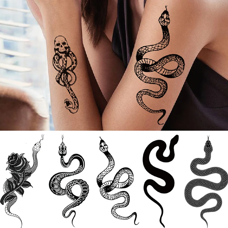 

Fashion Temporary Tattoo Stickers for Women Men Black Snake Waterproof Fake Tattoo Waist Body Arm Dark Snake Tatoo