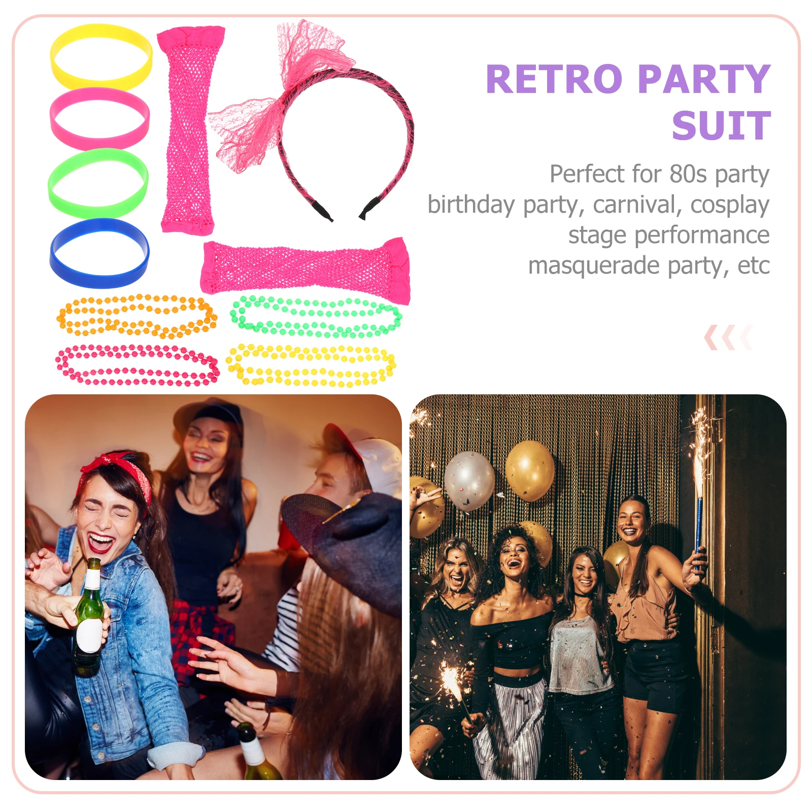 

Retro Party Costume Set Women Gloves Necklace Hairb Leg Sleeves 80s Decorations Cosplay Accessories Birthday Stage Prop Headb