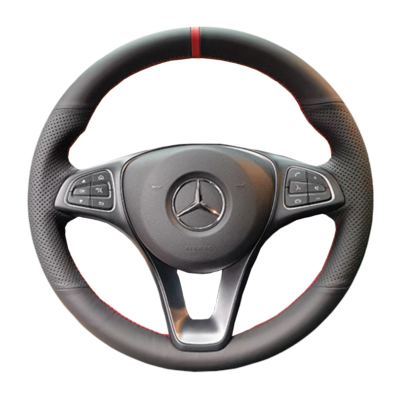 DIY Black Wear-Resistant Faux Leather Car Steering Wheel Cover For Mercedes-Benz Vito III ( W447 ) 2015-2020 Braid