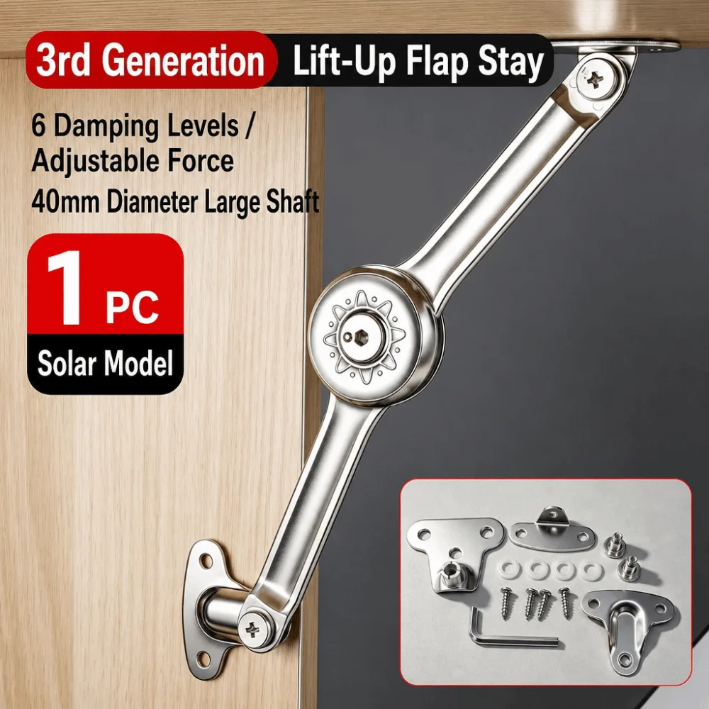 Satin Nickel Finish Lid Support Hinge Soft Close Mechanism Adjustable Strength Folding Lid Stay Randomly Stop Function