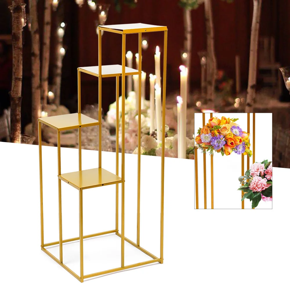 Gold 100CM High 4 Layer Wedding Decoration Gold Road Lead Flower Metal Centerpiece Wedding Supply