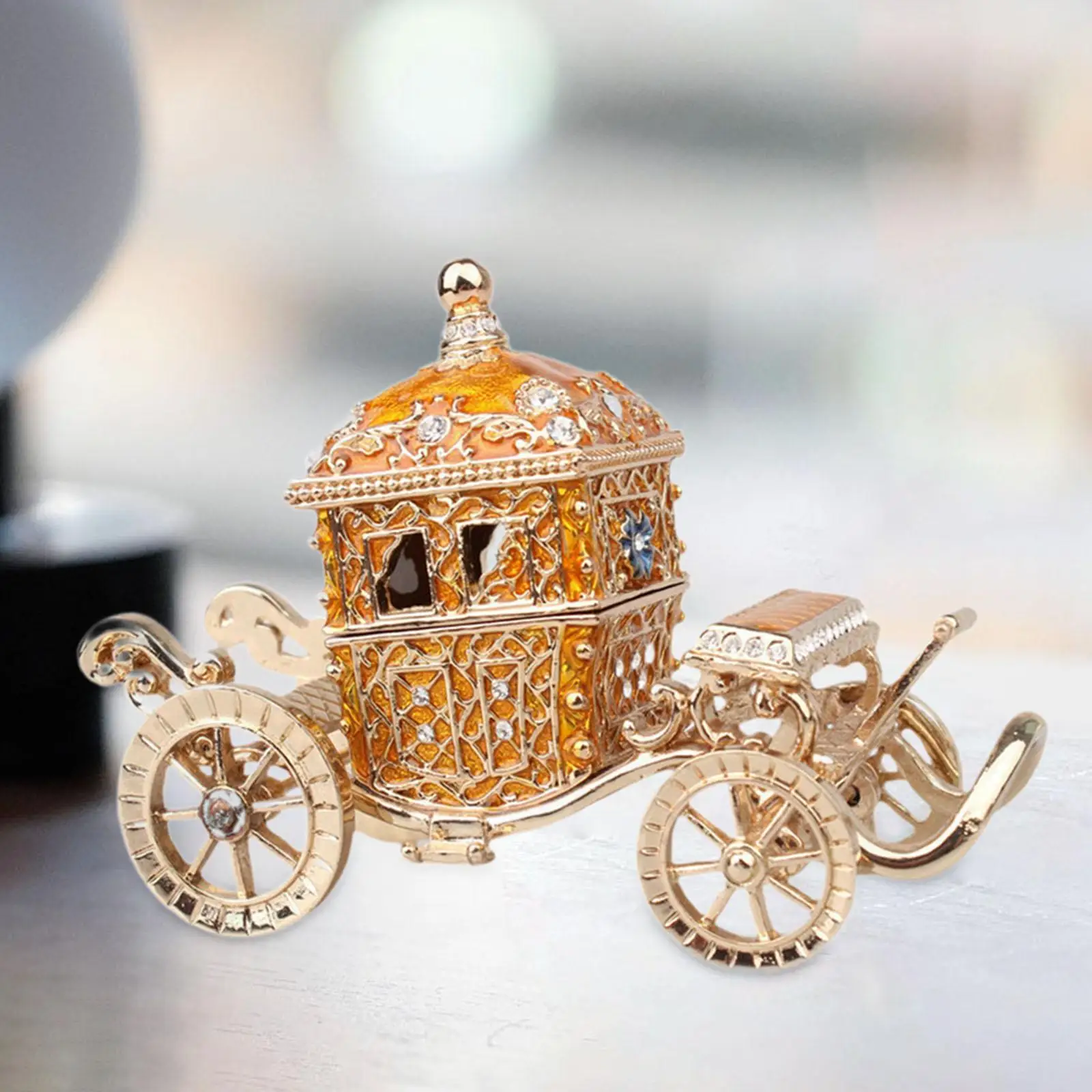 

Enameled Trinket Box Display Case Handcraft Carriage Decor Keepsake Box Decorative Holder for Tabletop Wedding Party Dresser