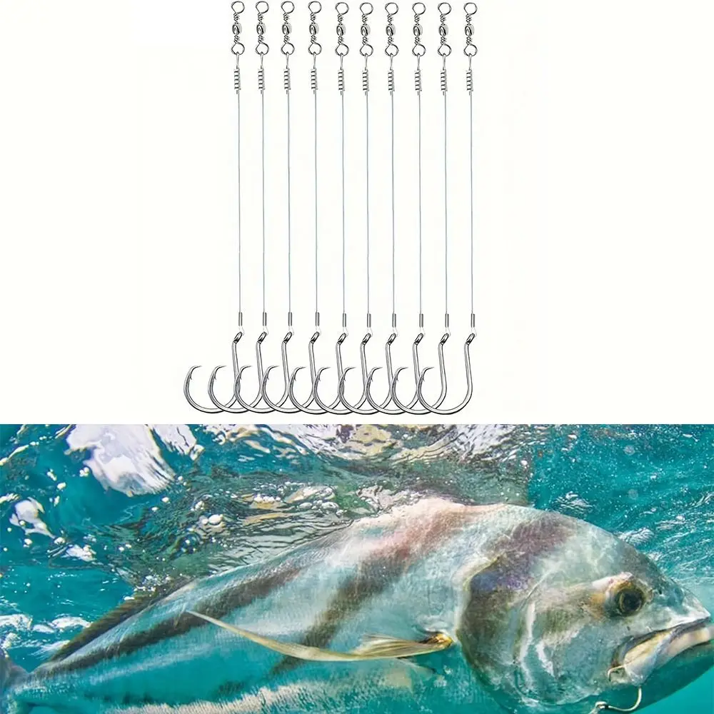 Steel Wire Leader Circle Hooks with Leader Line Saltwater 3/0-8/0 Octopus Fishing Hooks、 Bass Catfish Sea Fishing Hooks