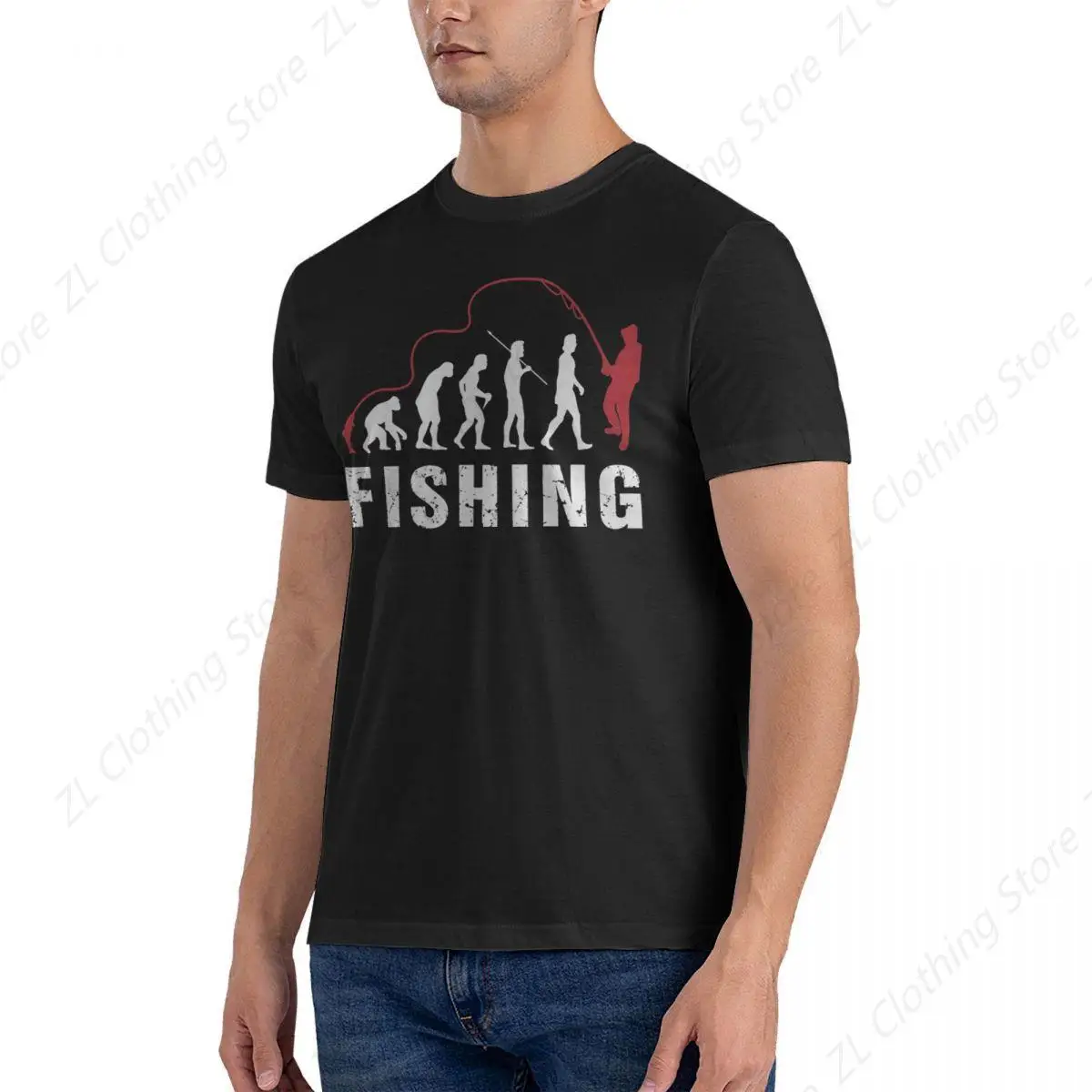Evolution Into A Fisherman Men T Shirts Major league fishing Awesome Tee Shirt Short Sleeve Round Neck T-Shirt Cotton Gift Idea image 2