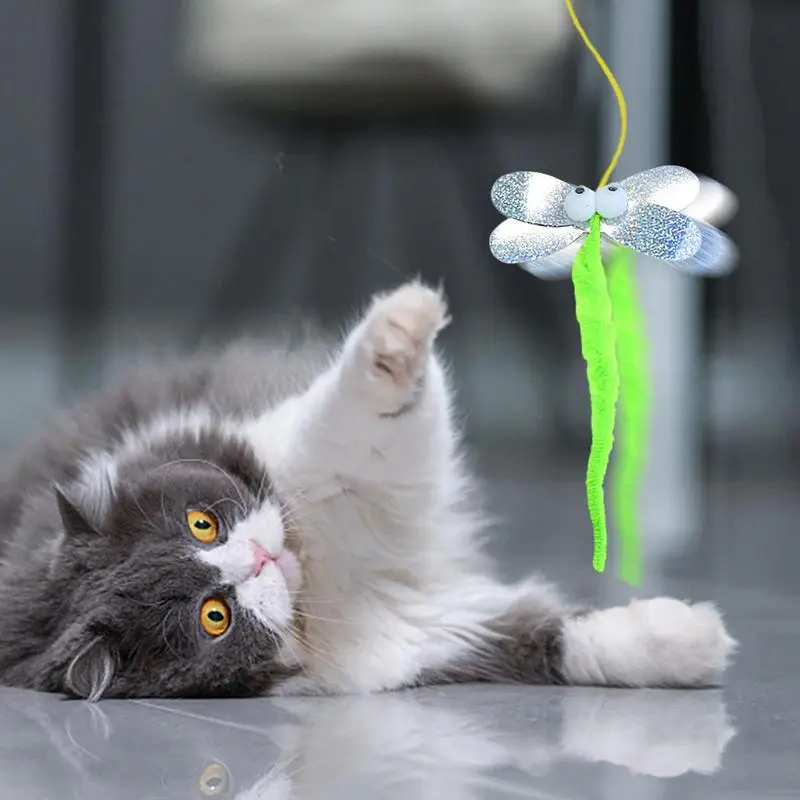 Funny Pet Cats Feather Toy Interactive Cat Wand Toy For Indoor Cats Bee Caterpillar Dragonfly Starfish Cat Toys For Indoor Play