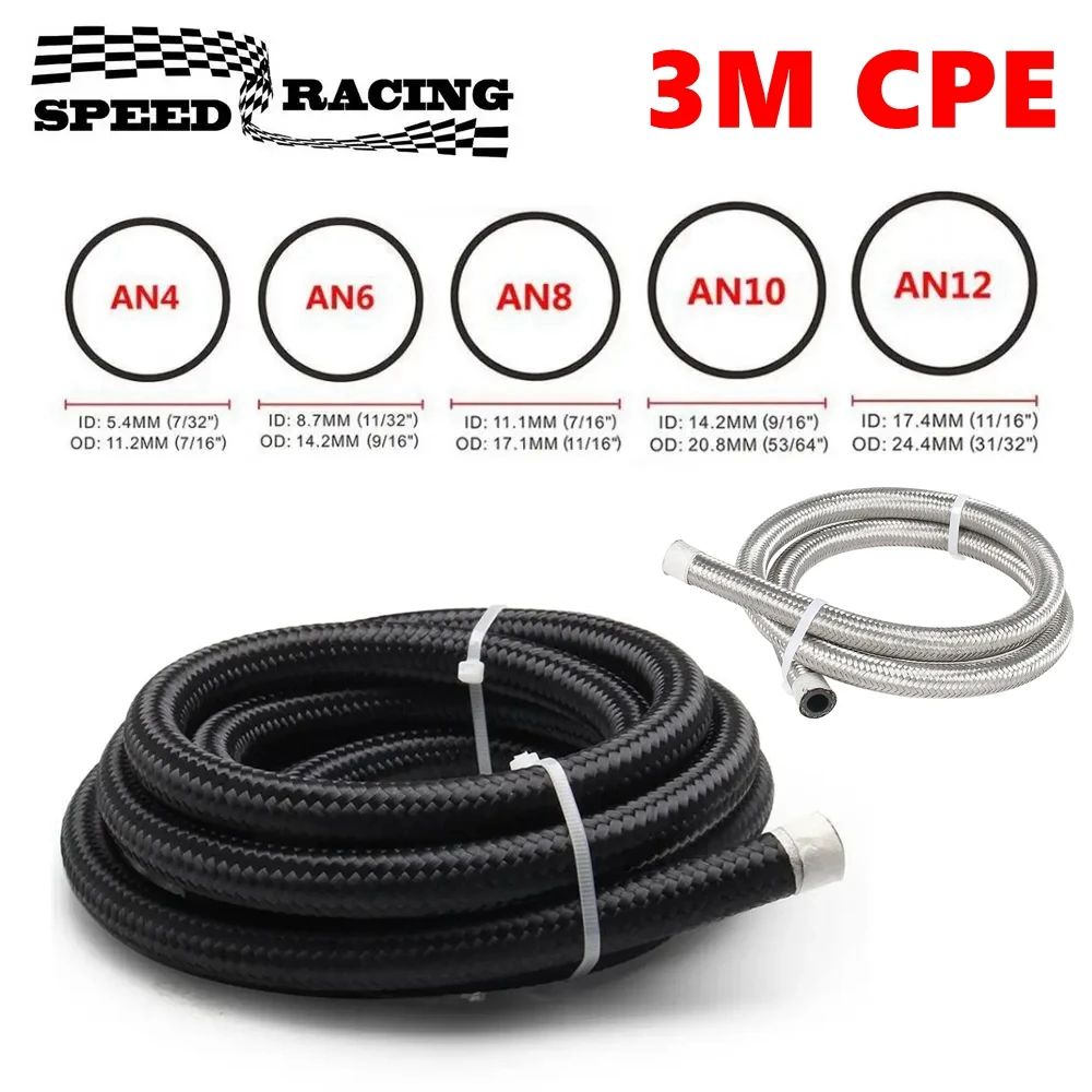 10FT 3M AN4 AN6 AN8 AN10 AN12 oleju paliwa wąż oleju gazowego wąż do chłodnicy rury przewodowe rury Nylon pleciony ze stali nierdzewnej wewnątrz gumy CPE