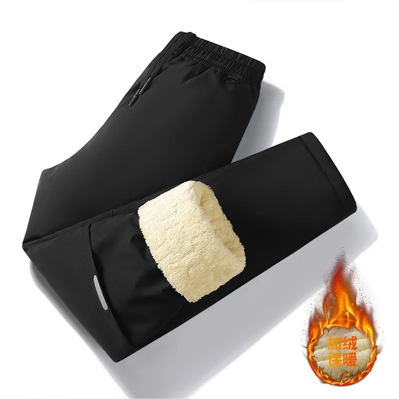 

Men's Autumn and Winter Solid Color Elastic High Waist Casual Flocking Drawstring Casual Straight Fashion Trousers