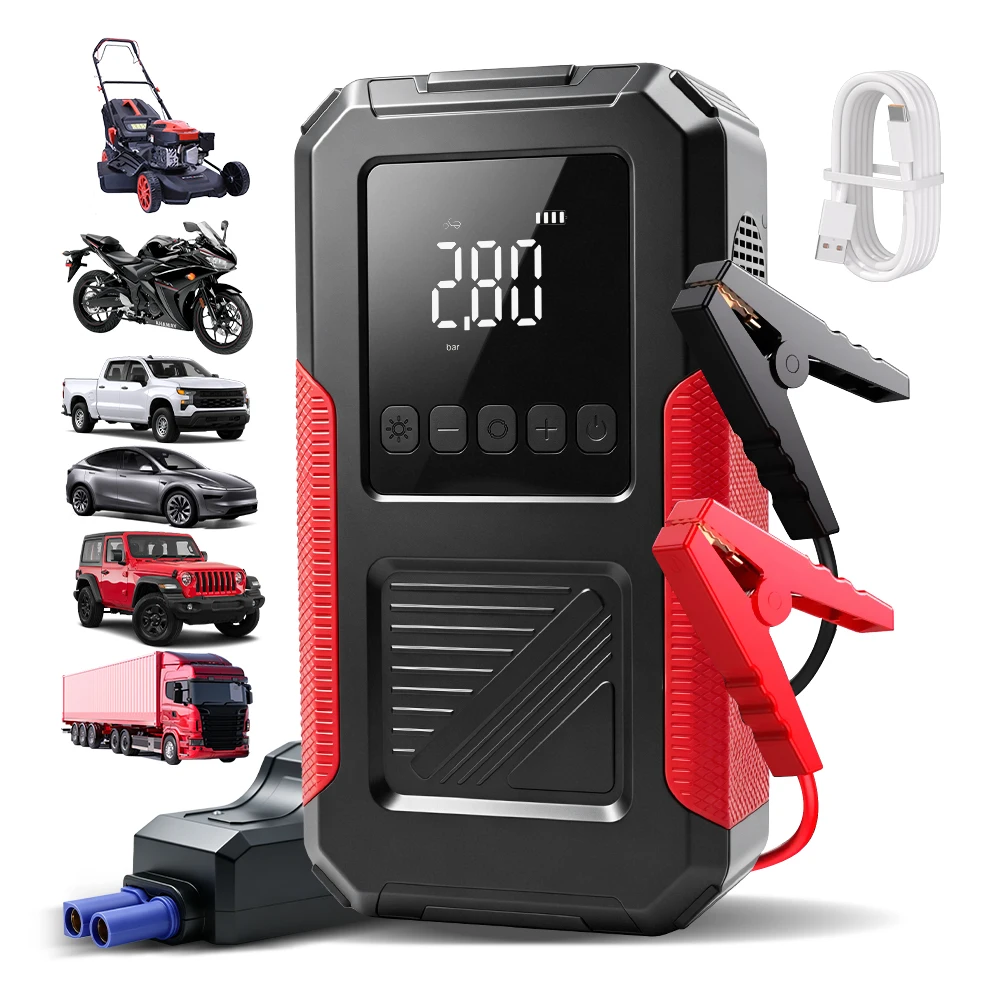 Car Jump Starter Battery Start Up Starting Power Repair Tools Tire Inflation Pump Automobile Emergency Clip 6000mAh For SUV RV Truck Motorcycle Universal Auto Accessories