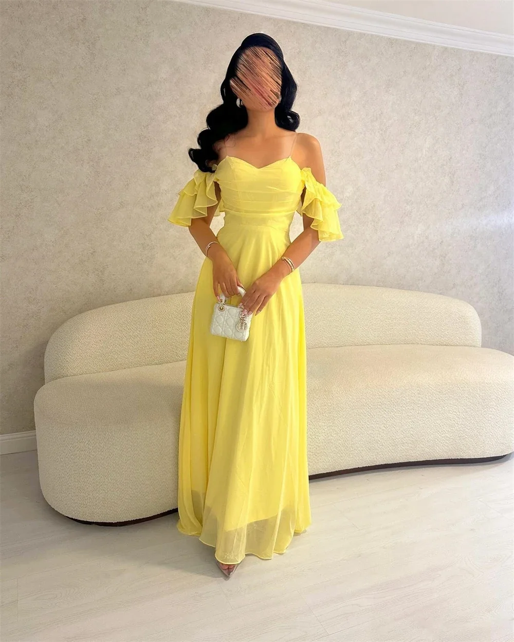 Customized Saudi Arabia Formal Evening Gown Shoulder Girdle Anke Length Vertically Tulle Bespoke Occasion Dresses Prom Dre