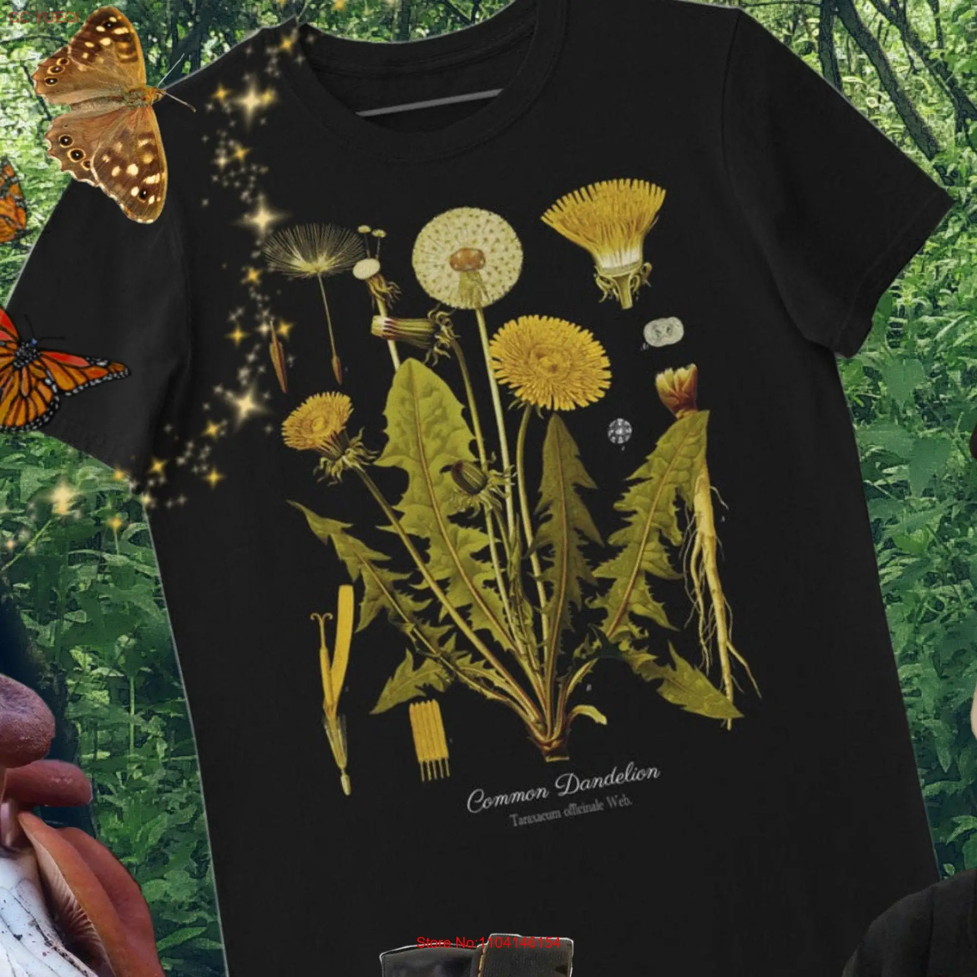 Dandelion Botanical Art t shirt Cottagecore Goblincore Yellow Flower Flowers Plants Nature Lover Vintage Aesthetic