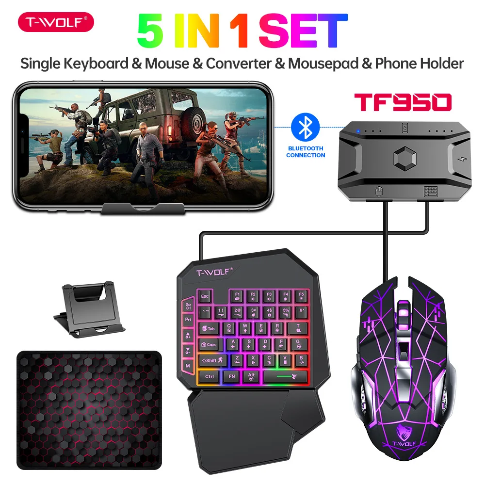 

TF950gaming Keyboard And Mouse Package One Hand Typing Mouse Dazzle