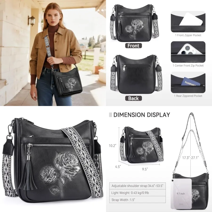 

Crossbody Bags for Women Trendy Vegan Leather Hobo Purses Embossed Shoulder Handbag Lightweight Travel Purse