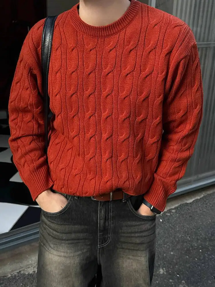 

SYUHGFA 2025 зимние мужские свитера в корейском стиле с круглым воротником, однотонные вязаные топы, свободные утолщенные мужские пуловеры, топы