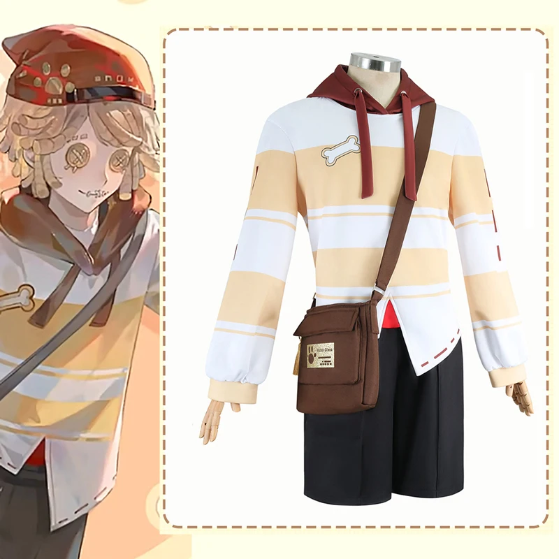 New Identity V Cos Victor Grantz Costume Light yellow striped T-shirt Letter Carrier casual Daily Cosplay