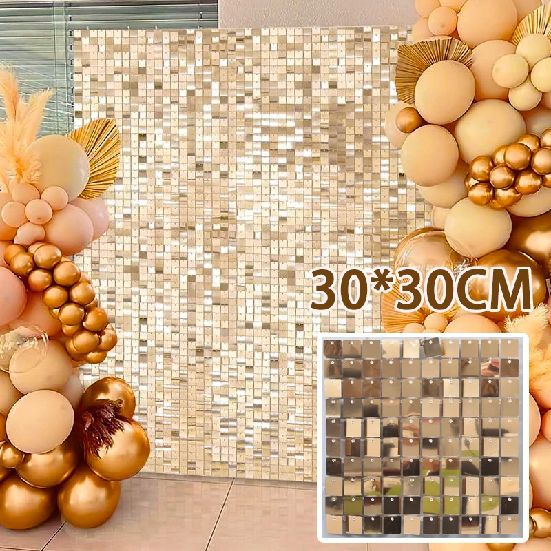 

18 Pcs Shimmer Wall Backdrops Light Gold Sequin Wall Panel Backdrop Wedding Birthday Decor Party Glitter Bling Photo Background