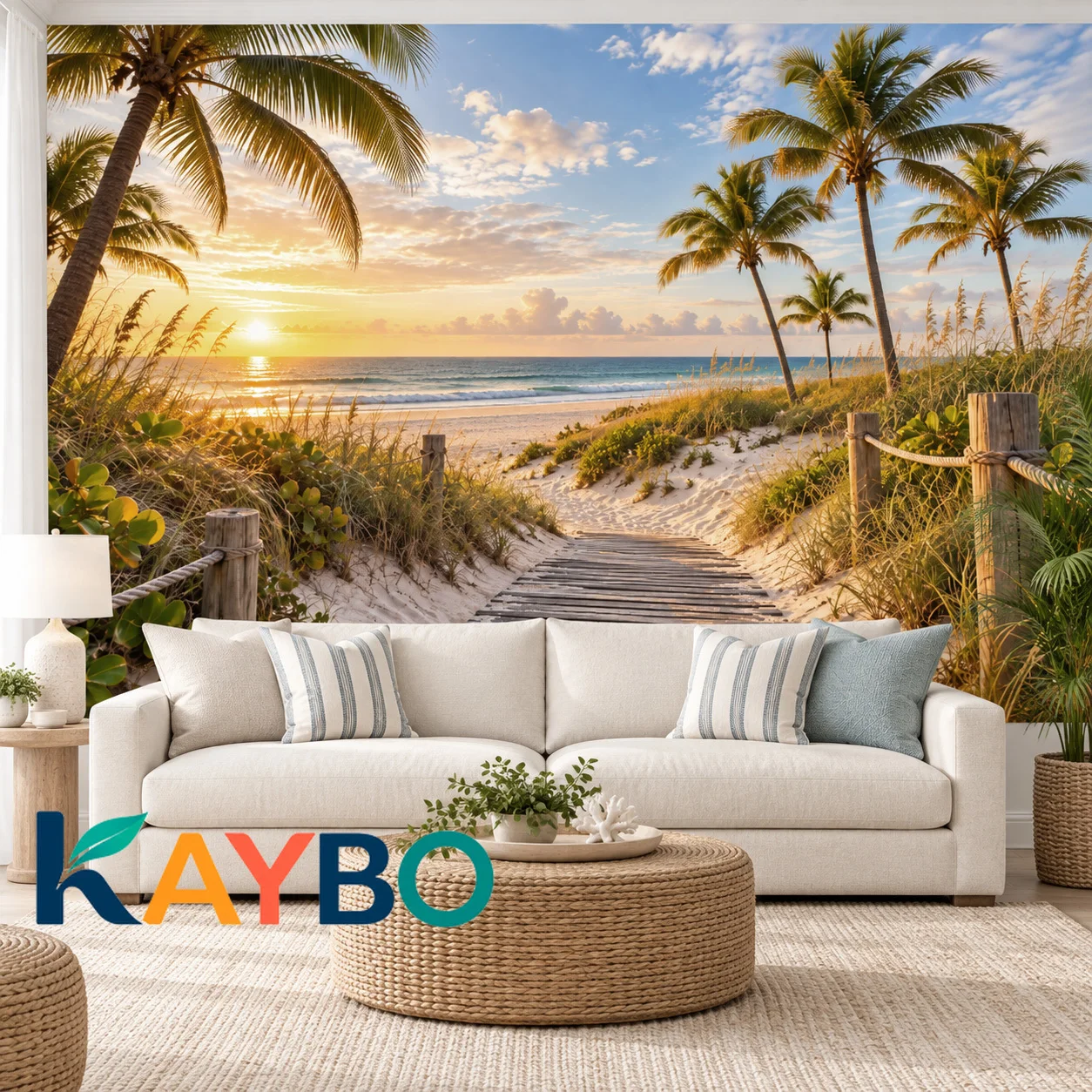 Tropical Beach Wallpaper Mural Palm Trees Sunset Ocean Coastal Wall Decor Living Room Bedroom Non Self Adhesive Wallpaper Luxury