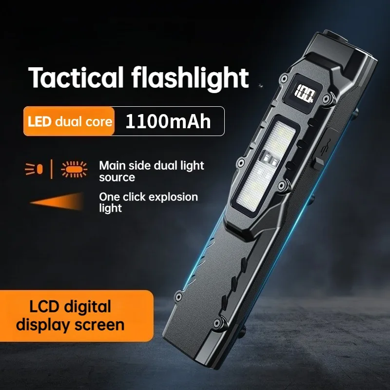 Tactical Strong Light Flashlight Ultra Thin Charging Work Light Three Light Sources Torch for Outdoor Self-defense Hiking