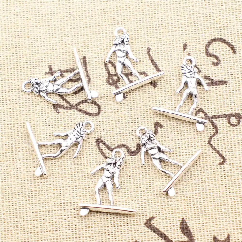 Vintage Jewelry Home Decor Crafts Charms Surfing Antique Silver Color Pendant Diy 19x23mm 10pcs