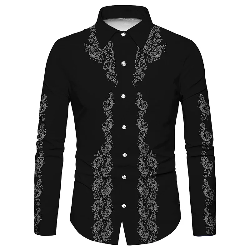 Top Vintage Men\'s Shirts For Men Long Sleeve Lapel Clothing Western Cowboy Tribal Trend Fashion Casual Party Y2k New Blouse Tiki