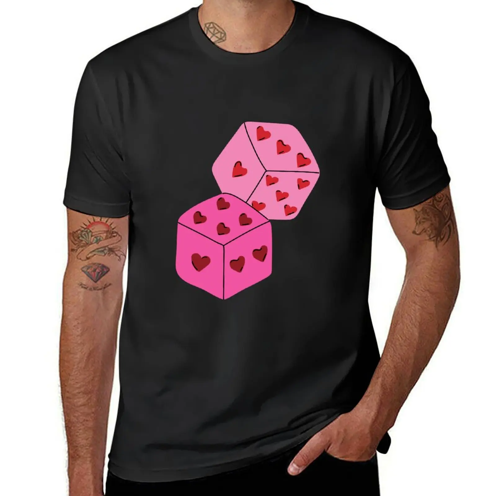 Two dices with hearts . Concept Valentine's day T-Shirt oversizeds Aesthetic clothing oversized t shirt men