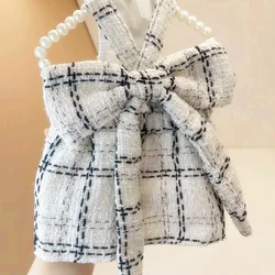 Autumn and Winter Woven Woolen Bow Suspender Skirt for Dogs Dress for Cats Pet Clothes Puppy Dog Dresses Christmas Clothes