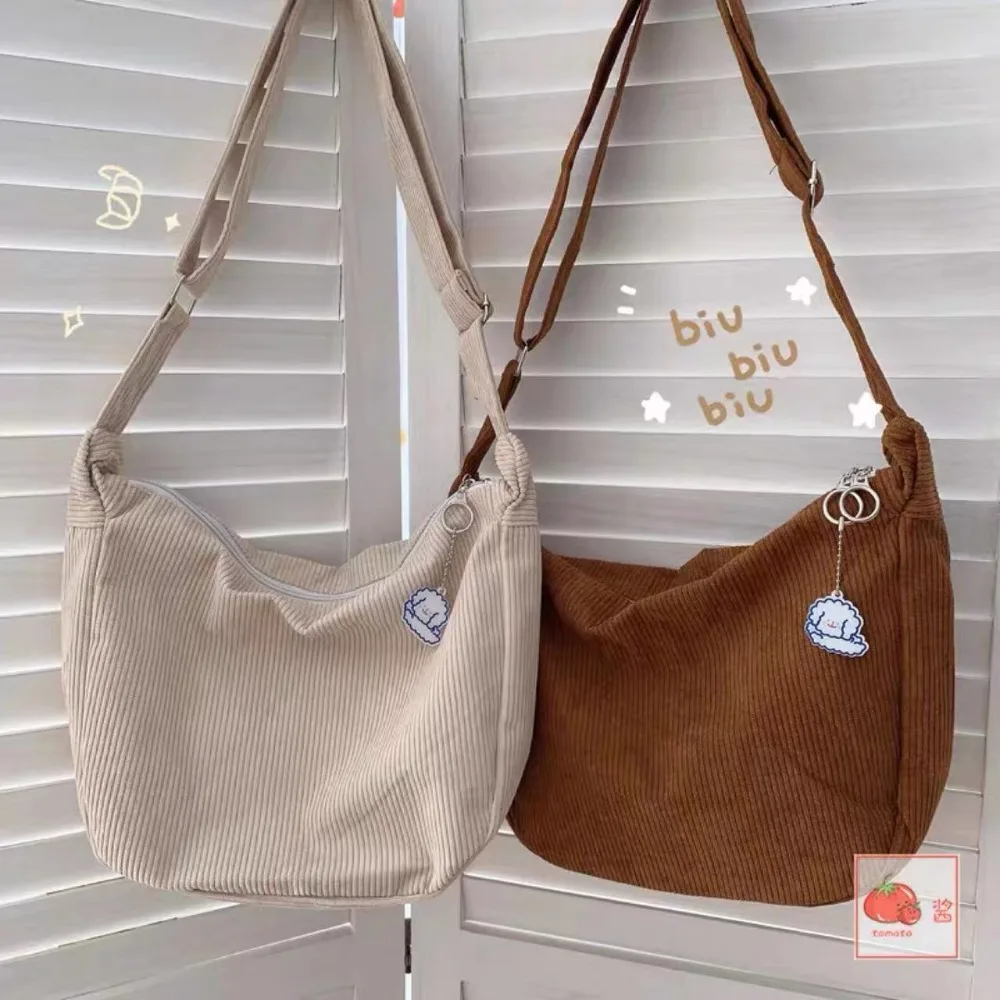 1 bolso cruzado de pana de Color sólido, bolso de hombro informal coreano a la moda, bolso de estilo perezoso de gran capacidad para mujer