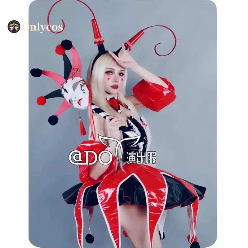 Red Patent Leather Sexy Short Skirt Clown Mask Bar Nightclub 2025 Singer Leading Dance Stage Costume Party Theme Show Clothing