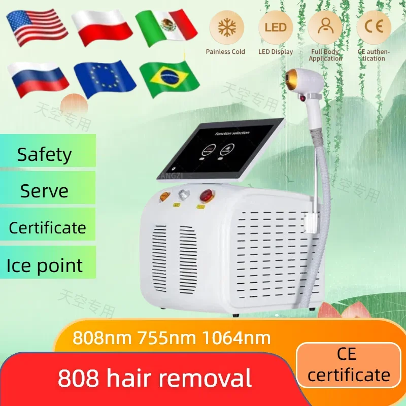 High Power 808nm Permanent Hair Removal Device 3 Wavelength 755/808/1064nm Cooling Epilator Home Use And Salon Whole Body