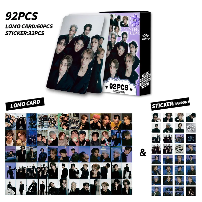 Ahgase GOT7 92Pcs Double Sided LOMO Cards HD Color Print Photocards Ins Style Greeting Cards Kpop Fan Support Gift New Album