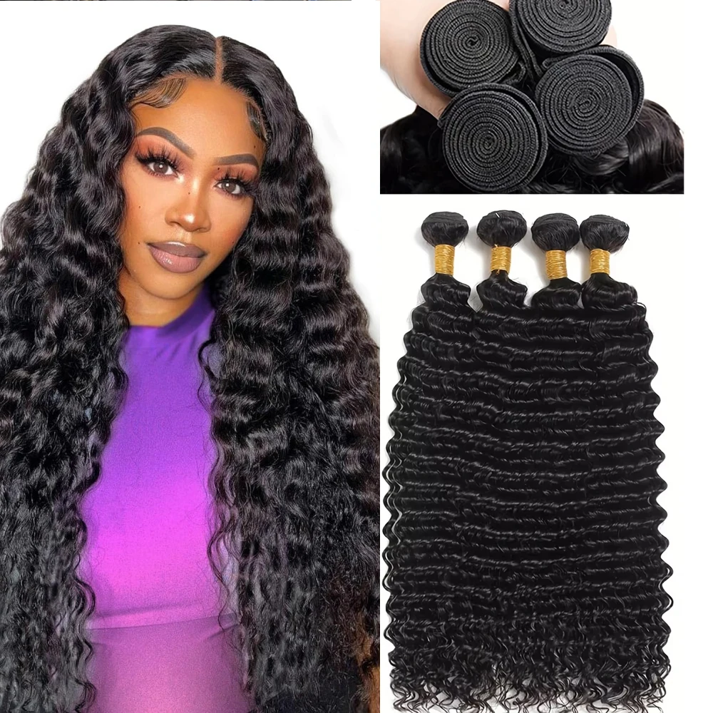 

Пучок вьющихся человеческих волос 10-40 дюймов Наращивание волос с глубокими волнами Пучки влажных и волнистых человеческих волос Пучки 100% необработанных волос