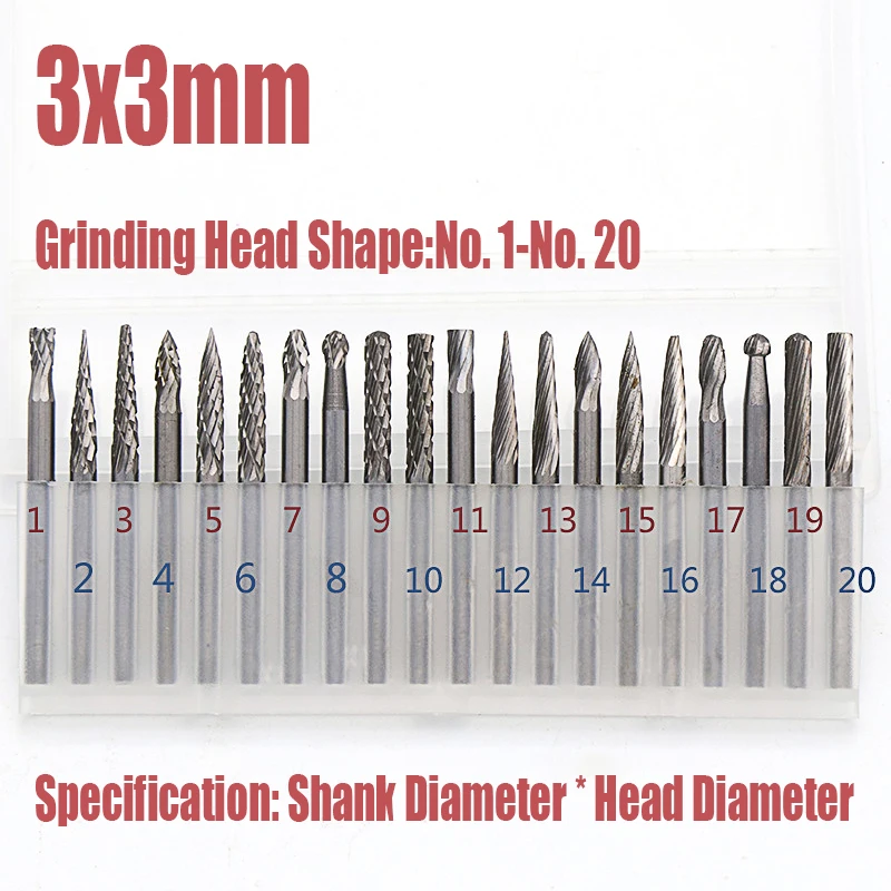 1-5PCS 3*3mm Tungsten Steel Grinding Head Hard Alloy Rotary File Milling Cutter For Polishing/Carving/Stone/Metal Abrasive Tool